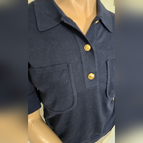Michael Kors Navy Blue Blouse with Gold Buttons.  BRAND NEW WITH TAGS - Picture 3 of 9